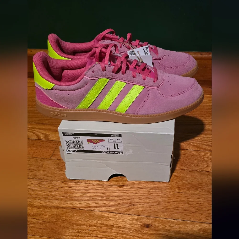 adidas Breaknet Women's Sneakers Size 11 Pink and Neon Green Brand New In Box